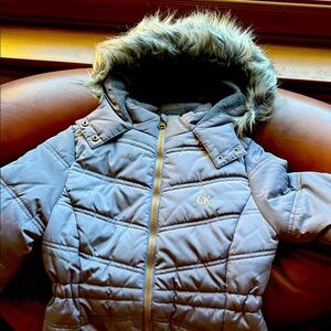 Calvin Klein Quilted Jacket with Faux Fur Trim